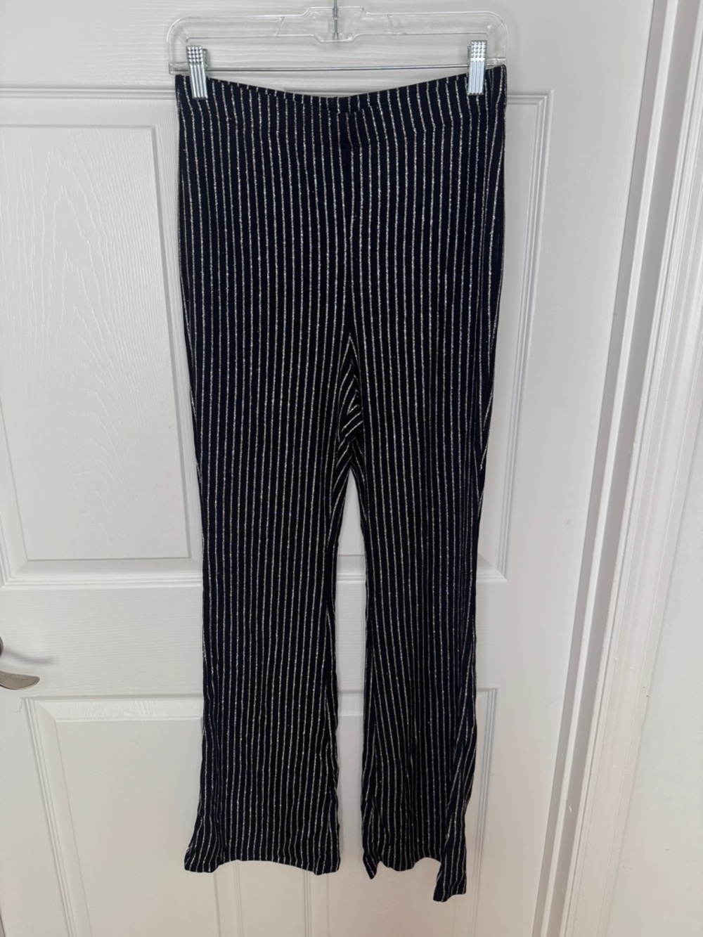 H&M Black Pants with Silver Sparkle Pinstripes with wide leg